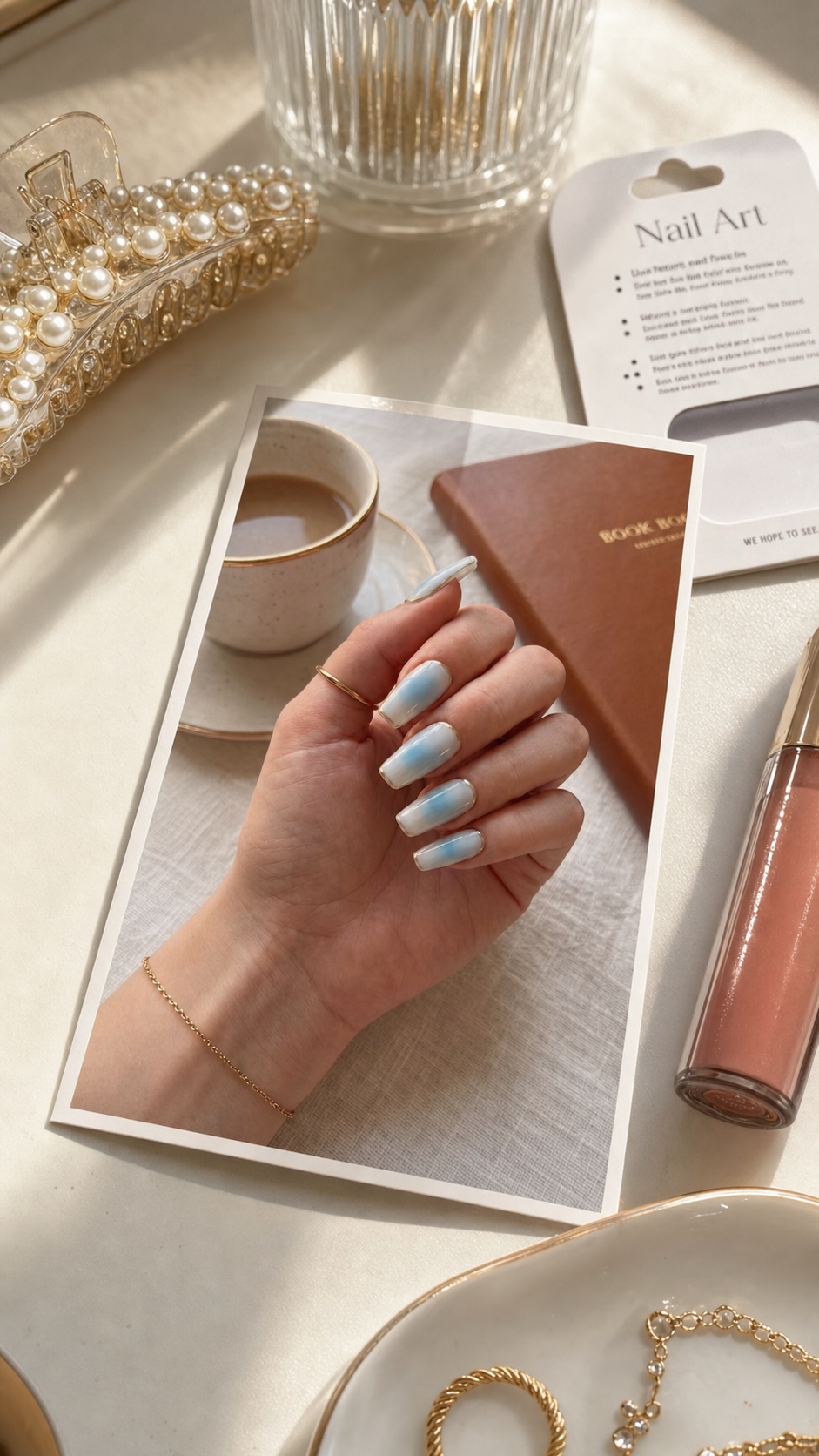 Vanity table review scene with hand nail creator photo
