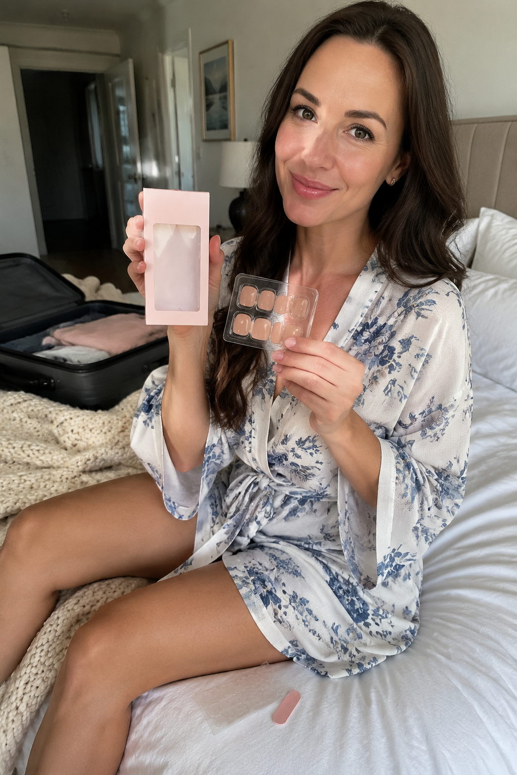 White Western lifestyle creator bedroom unboxing press-on nails